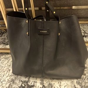 Versace black leather tote.